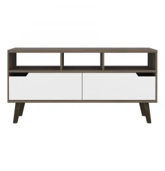 54" Brown And White Particle Board Open Shelving TV Stand