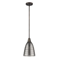 Bronze Hanging Light with Ribbed Pebbled Glass Shade