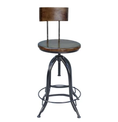 23" Chestnut And Black Steel Swivel Low Back Adjustable Height Bar Chair