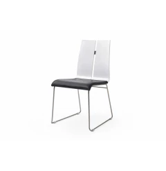 Set of Two Black And Silver Upholstered Faux Leather Dining Side Chairs