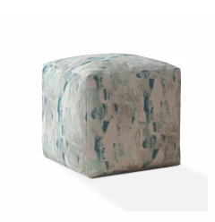 17" Blue and White Canvas Abstract Pouf Ottoman