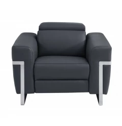 41" Dark Gray Italian Leather Power Recliner Chair
