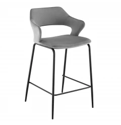 26" Gray and Black Velvet and Steel Low Back Counter Height Bar Chair