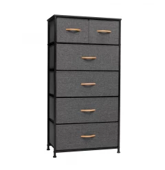 23" Gray and Black Steel and Fabric Six Drawer Chest