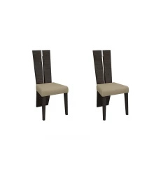 Set of Two Taupe and Dark Brown Upholstered Dining Side Chairs