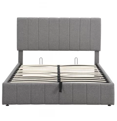 Full Double Gray Upholstered Linen Blend Bed