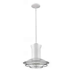 Newport 1-Light White Pendant With Polished Nickel Louver