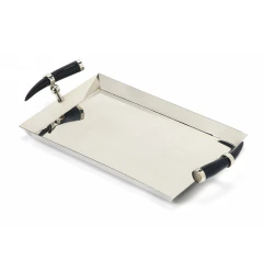 rectangular stainless steel serving tray with metal finish