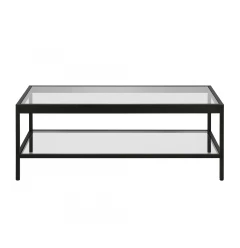45" Clear And Black Glass And Steel Coffee Table With Shelf