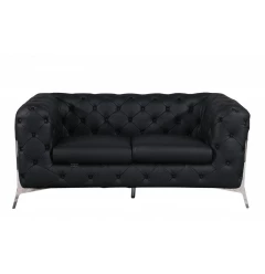 69" Black And Silver Italian Leather Loveseat