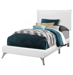 Solid Wood Twin White Upholstered Linen Bed