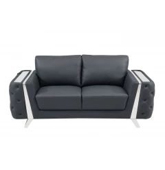 72" Dark Gray And Silver Genuine Leather Loveseat