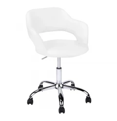 White Faux Leather Seat Swivel Adjustable Task Chair Fabric Back Steel Frame