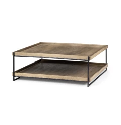 46" Natural And Black Rectangular Coffee Table With Shelf