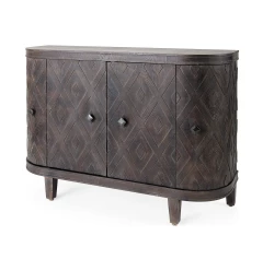 Curved Dark Brown Diamond Pattern Four Door Cabinet