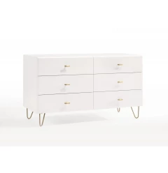 51" White Manufactured Wood Six Drawer Double Dresser