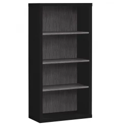 black gray wood bookcase with shelves for books and storage