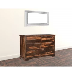 60" Dark Brown Solid Wood Six Drawer Dresser