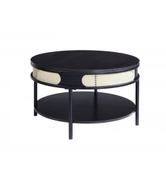 32" Black Metal Round Coffee Table With Shelf