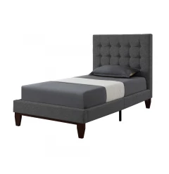 Light Gray Solid Wood Full Tufted Upholstered Linen Bed