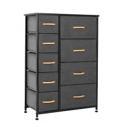 27" Gray and Black Steel and Fabric Nine Drawer Combo Dresser