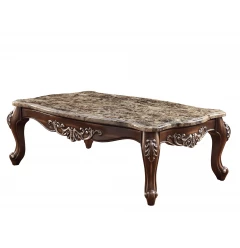 57" Brown And Oak Faux Marble And Solid And Manufactured Wood Coffee Table