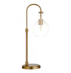 27" Brass Metal Arched Table Lamp With Clear Dome Shade