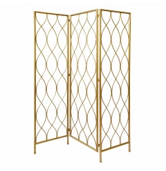 71" Gold Iron Folding Three Panel Screen Room Divider