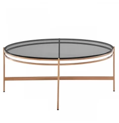 35" Gold And Smoked Glass Round Coffee Table