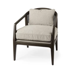 fusion dark cane back arm chair with hardwood armrests and comfortable futon pad