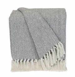 Handloomed Light Gray Cotton Throw Blanket with Tassels