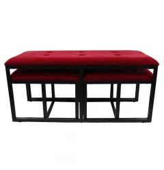 18" Red and Black Upholstered Microfiber Bench