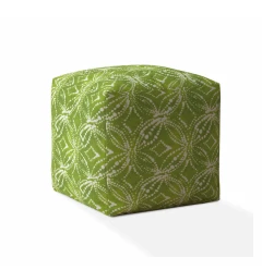 17" Green And White Cotton Damask Pouf Cover