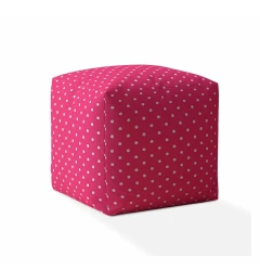 17" Pink Cotton Polka Dots Pouf Ottoman