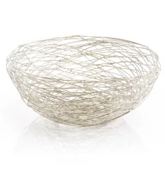 Abstract silver wire centerpiece bowl with art-inspired pattern and natural material design