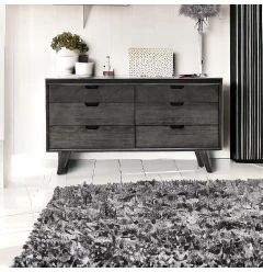 61" Gray Solid Wood Six Drawer Double Dresser