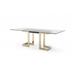 87 X 39 X 30 Polished Gold Glass Stainless Steel Dining Table