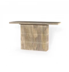 54" Ivory Solid Wood Distressed Pedestal Console Table