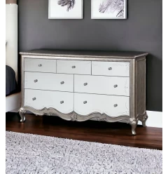 70" Champagne Solid and Manufactured Wood Mirrored Seven Drawer Triple Dresser
