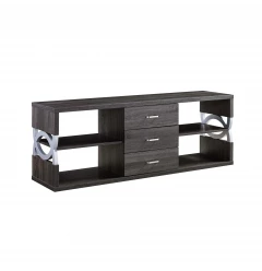 60" Distressed Grey And Silver Manufactured Wood Cabinet Enclosed Storage TV Stand