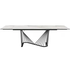 71" White and Black Stone and Iron Self-Storing Leaf Dining Table