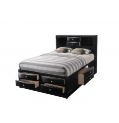Black  Multi-Drawer Wood Platform  Full Bed With Pull Out Tray