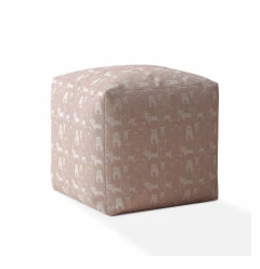17" Pink Cotton Animal Print Pouf Ottoman