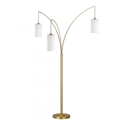 83" Brass Three Light Tree Floor Lamp With White Frosted Glass Drum Shade
