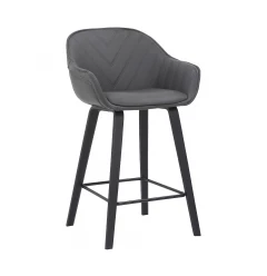 26" Gray And Black Iron Counter Height Bar Chair