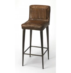 32" Brown and Black Manufactured Wood and Iron Bar Chair