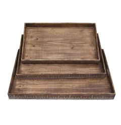 brown wood tray rectangle hardwood metal wood stain