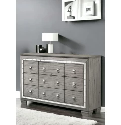 64" Light Gray Solid and Manufactured Wood Nine Drawer Triple Dresser