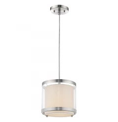 White and Silver Hanging Light with Fabric Shade