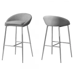 Set of Two 30 " Gray And Silver Metal Low Back Bar Chairs